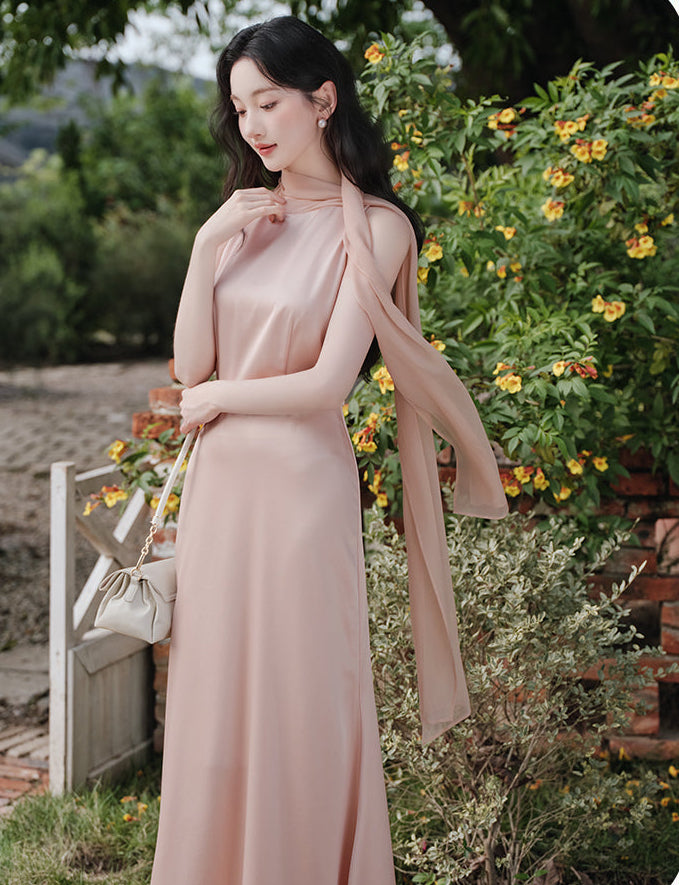 Celeste Sheer Capelet A-Line Evening Maxi Dress