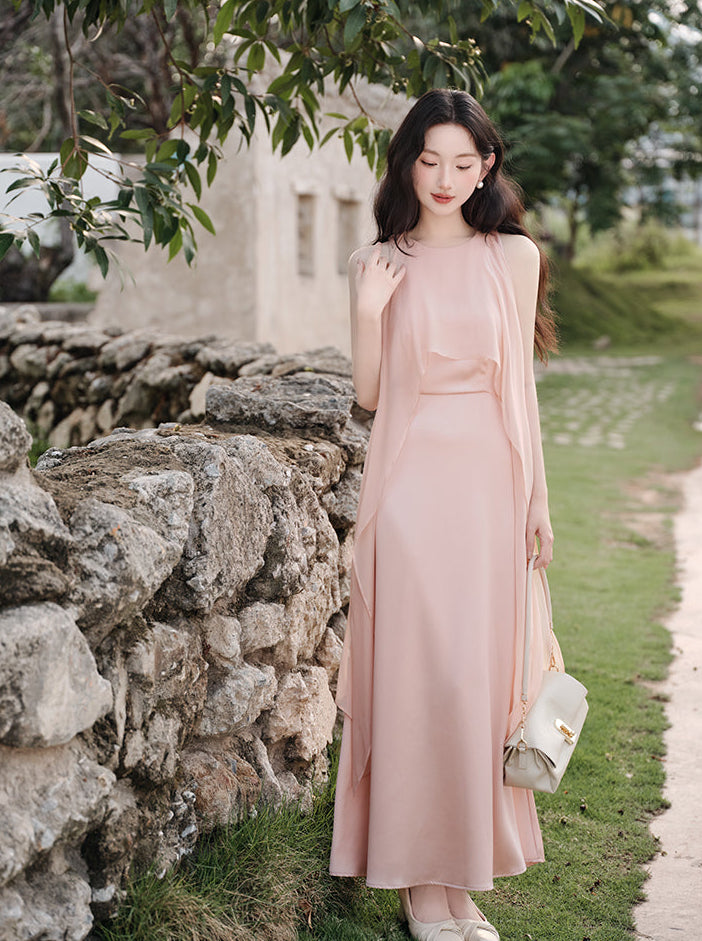 Celeste Sheer Capelet A-Line Evening Maxi Dress