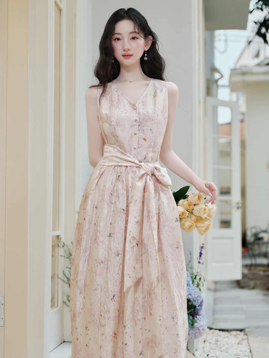 Champagne Pink Floral Maxi Dress