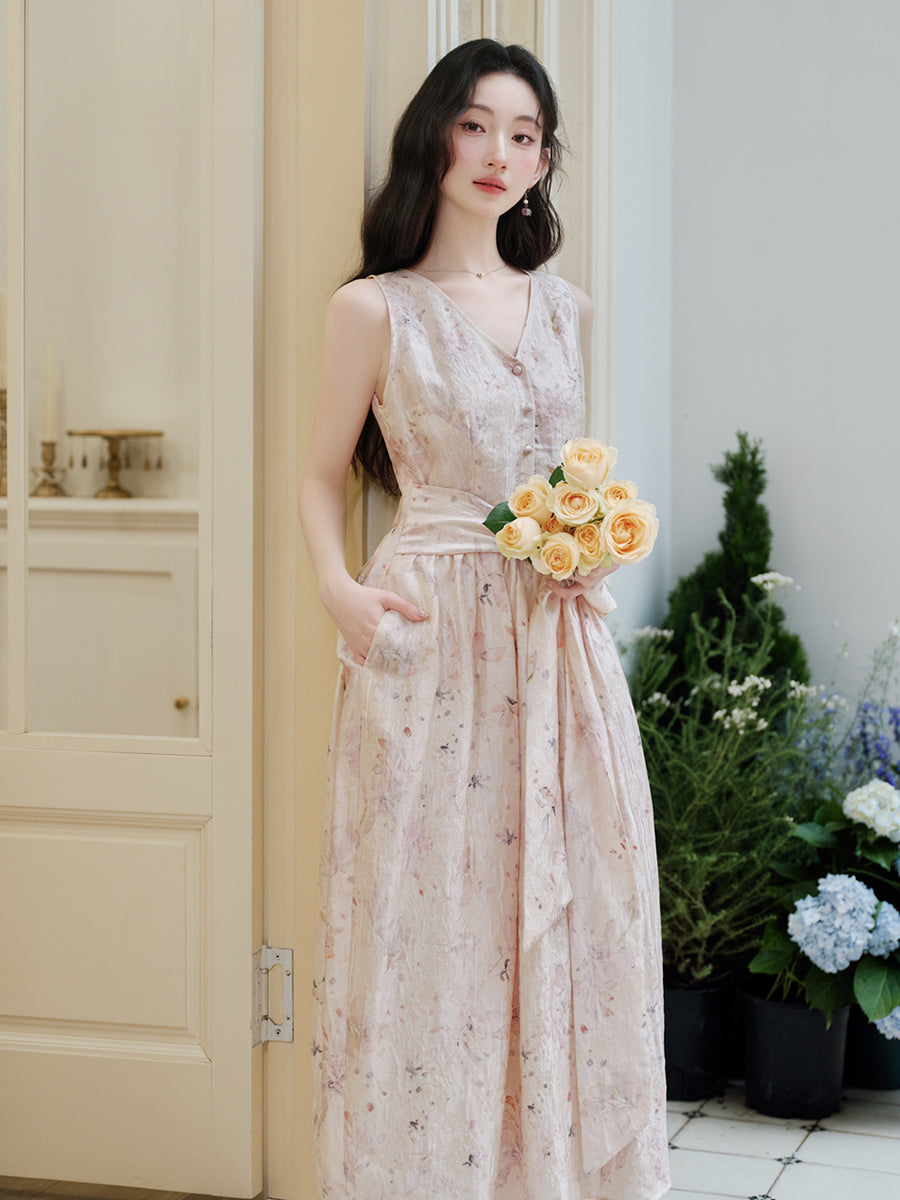 Champagne Pink Floral Maxi Dress