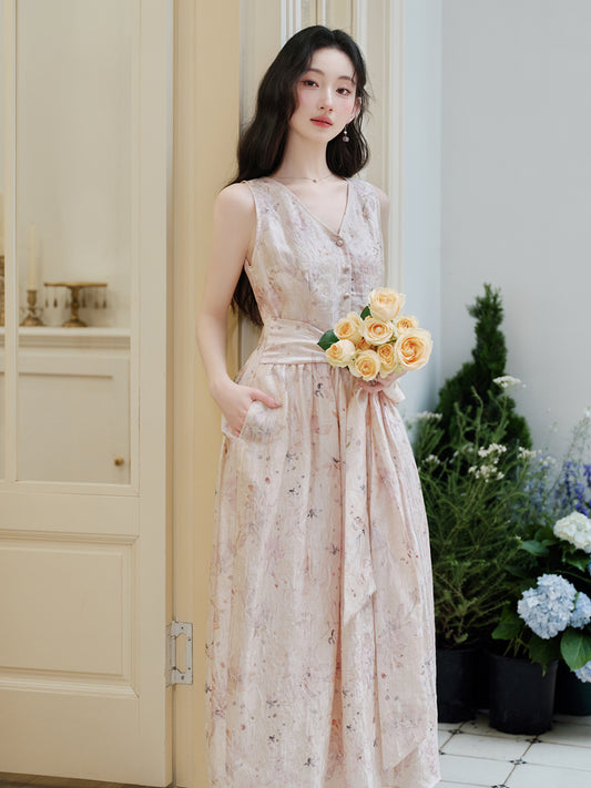Champagne Pink Floral Maxi Dress