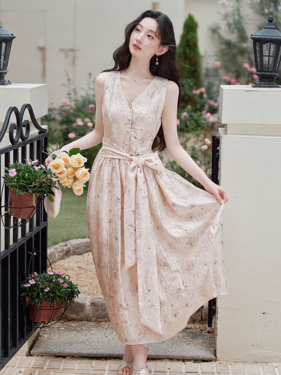 Champagne Pink Floral Maxi Dress