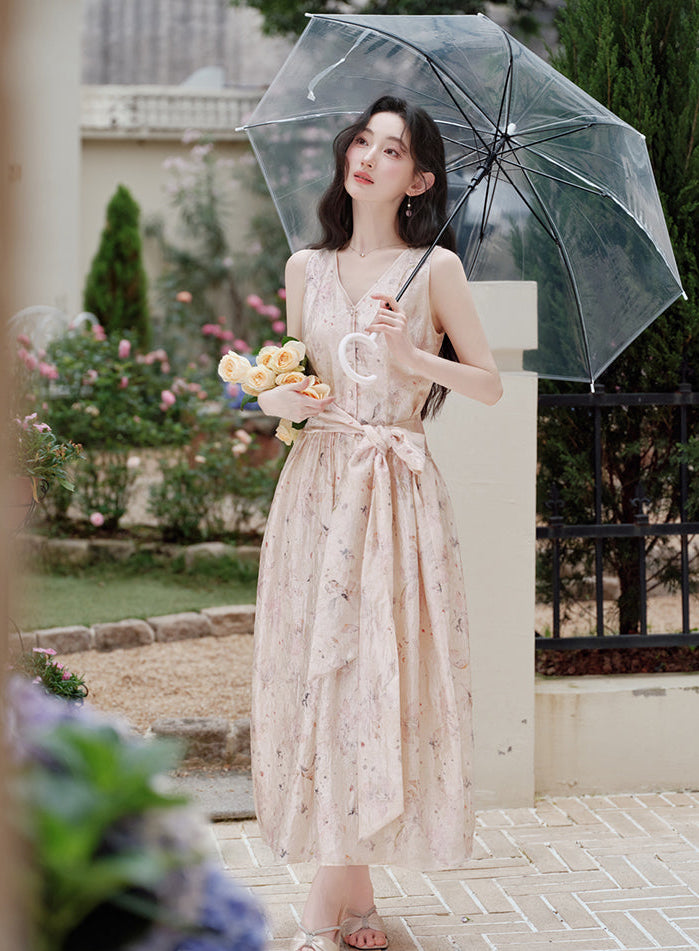 Champagne Pink Floral Maxi Dress