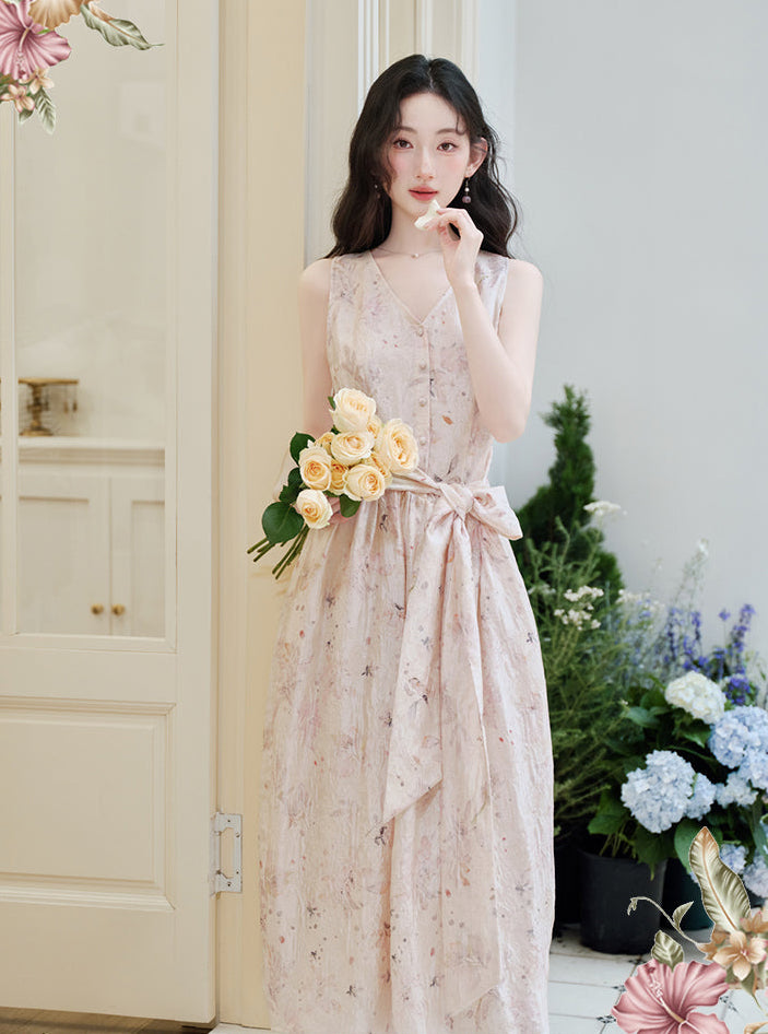 Champagne Pink Floral Maxi Dress