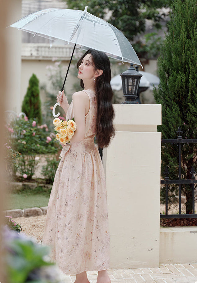 Champagne Pink Floral Maxi Dress
