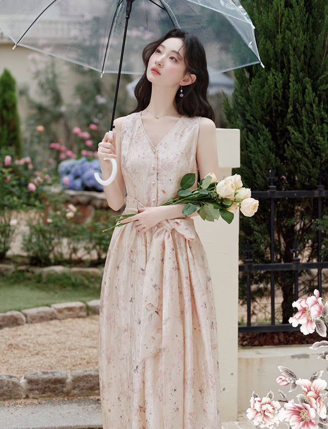 Champagne Pink Floral Maxi Dress