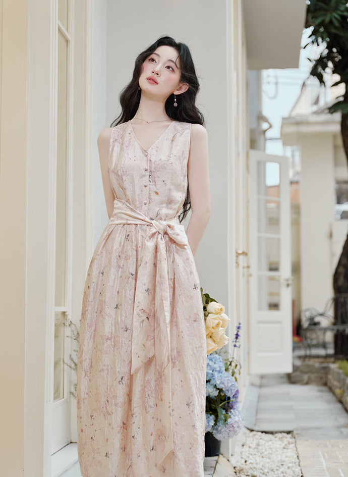 Champagne Pink Floral Maxi Dress