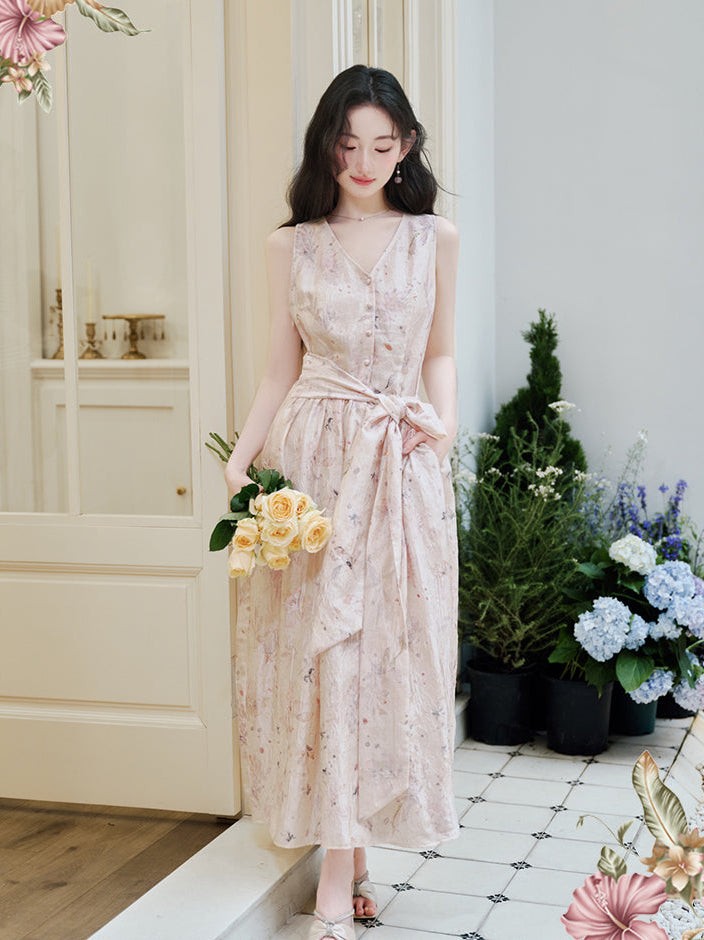 Champagne Pink Floral Maxi Dress