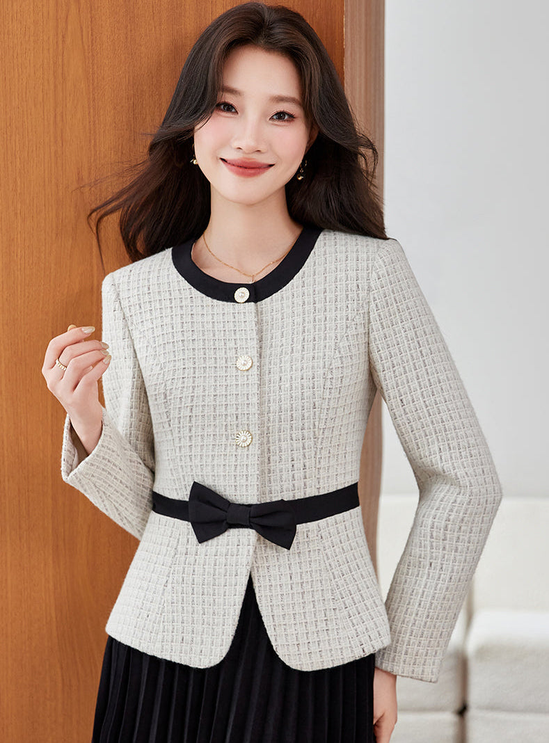 Chanel-Style Bow Waist Tweed Jacket