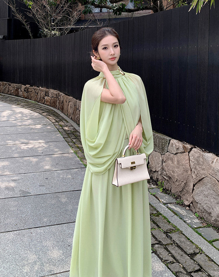 High-Neck Aura Cape Dress