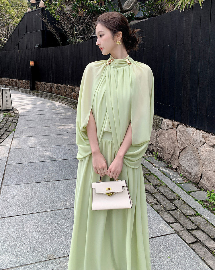 High-Neck Aura Cape Dress