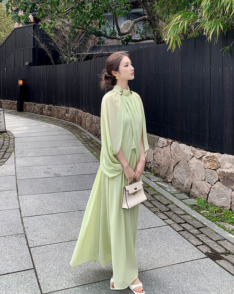 High-Neck Aura Cape Dress