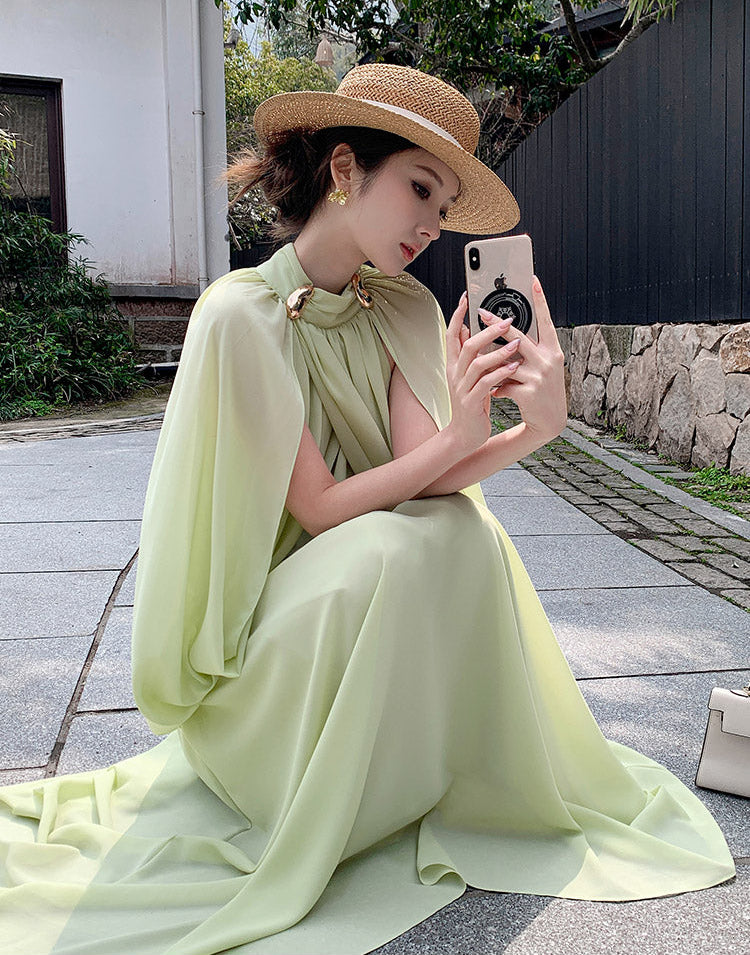 High-Neck Aura Cape Dress