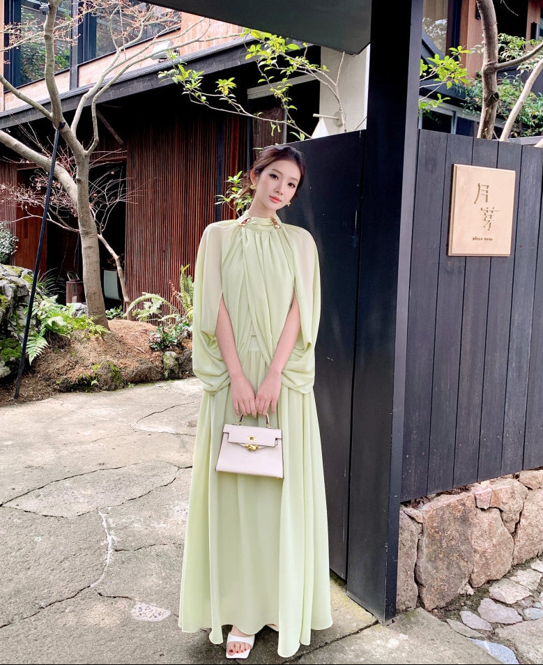 High-Neck Aura Cape Dress