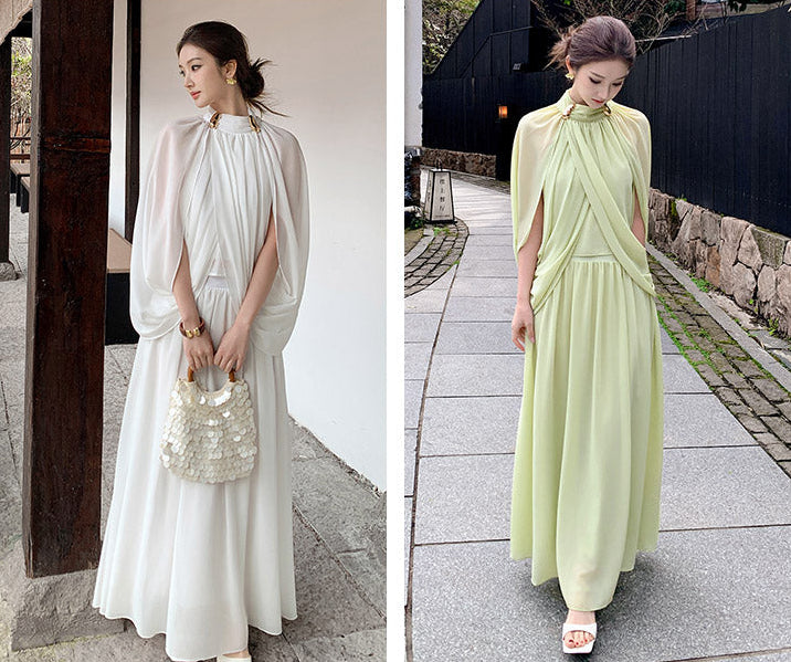 High-Neck Aura Cape Dress