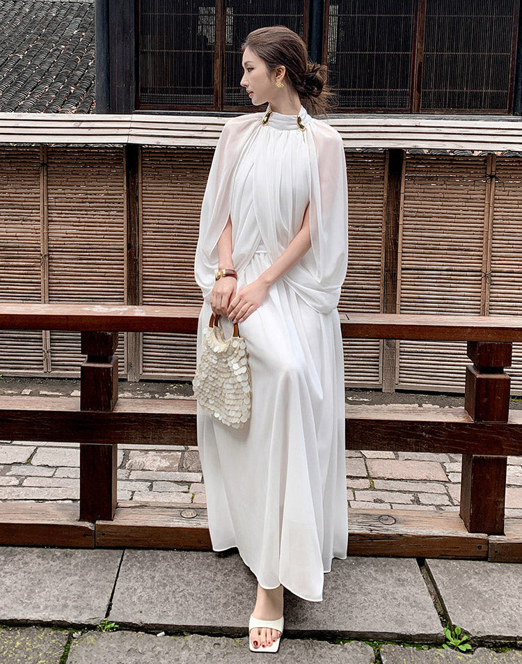 High-Neck Aura Cape Dress