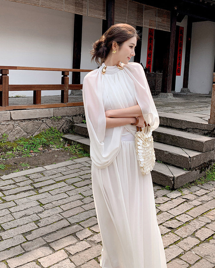 High-Neck Aura Cape Dress