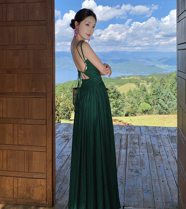 Chiffon Cross-Waist Pleated Maxi