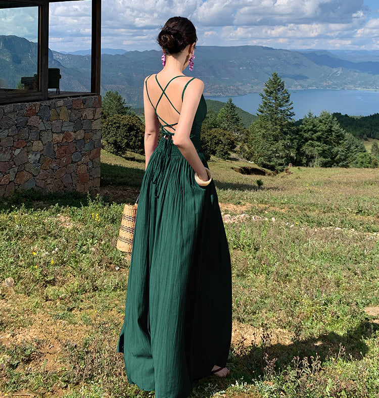 Chiffon Cross-Waist Pleated Maxi