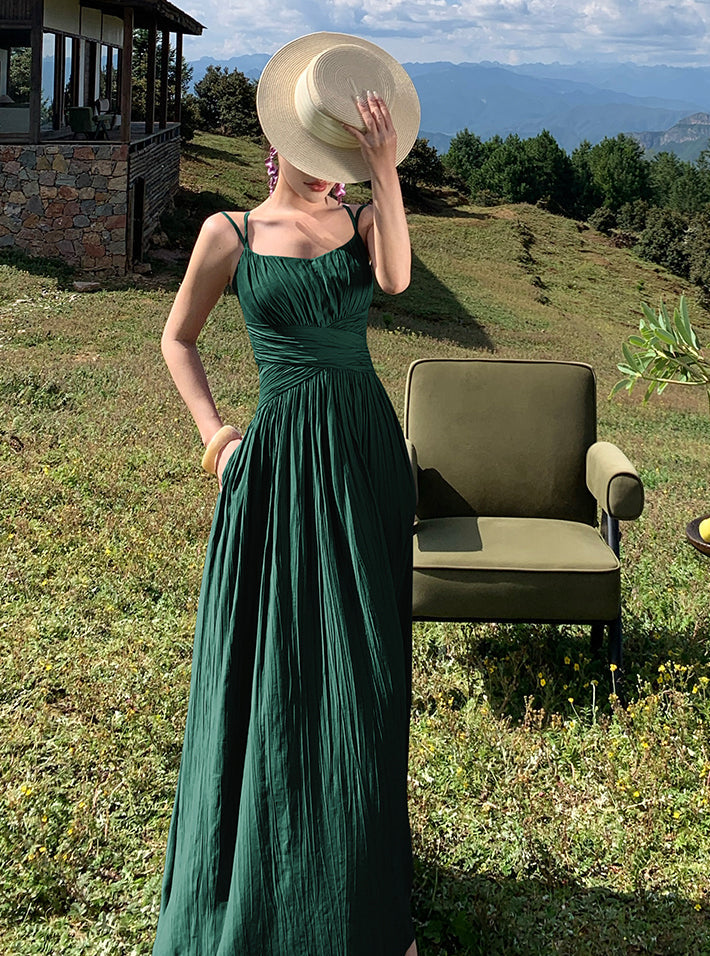 Chiffon Cross-Waist Pleated Maxi