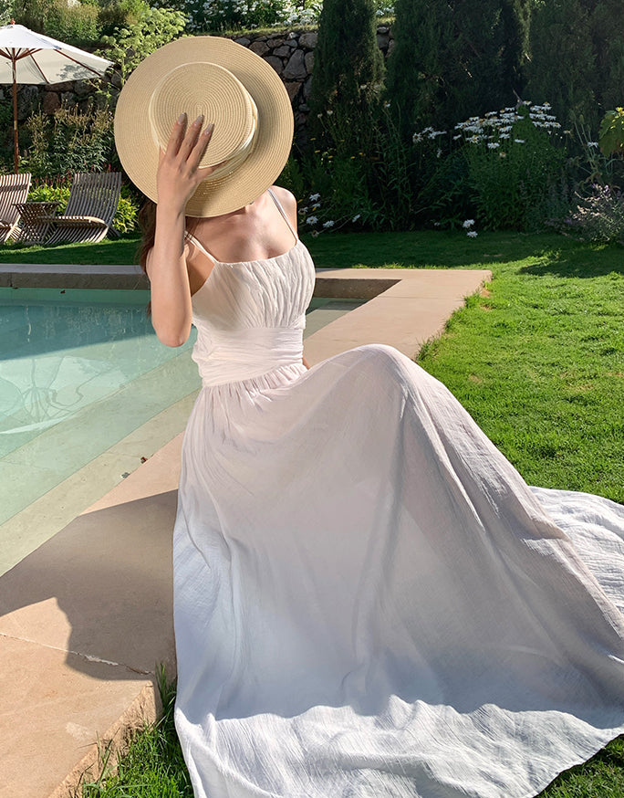 Chiffon Cross-Waist Pleated Maxi