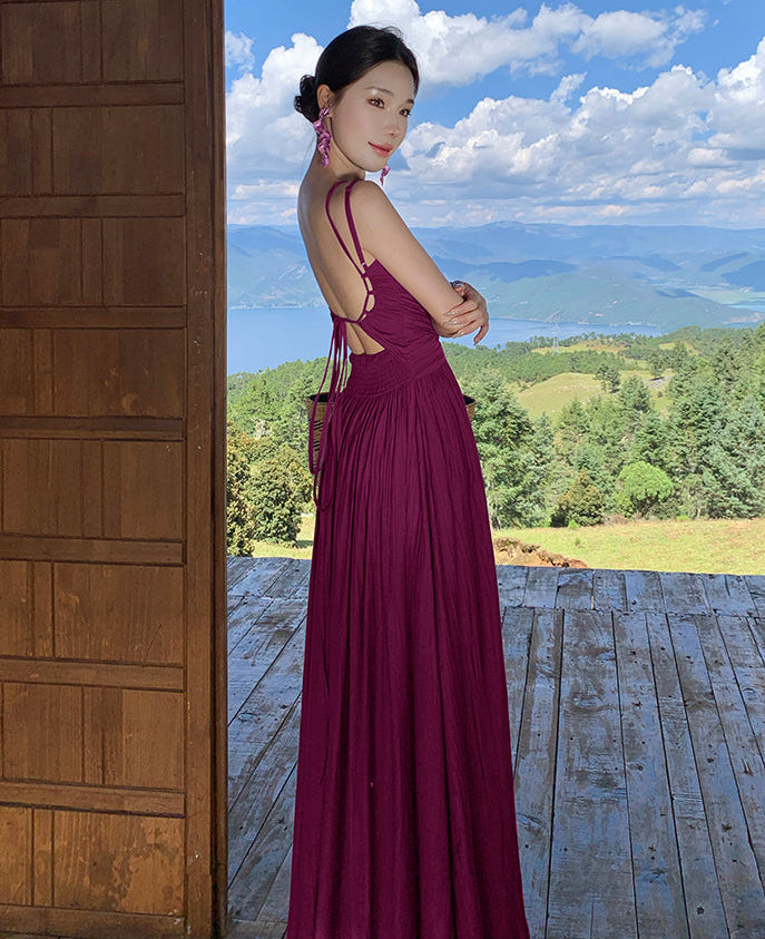 Chiffon Cross-Waist Pleated Maxi