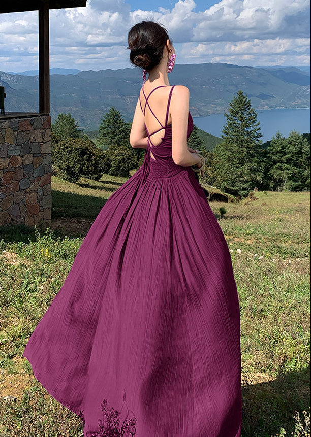 Chiffon Cross-Waist Pleated Maxi