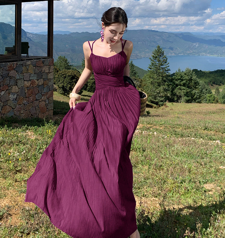Chiffon Cross-Waist Pleated Maxi