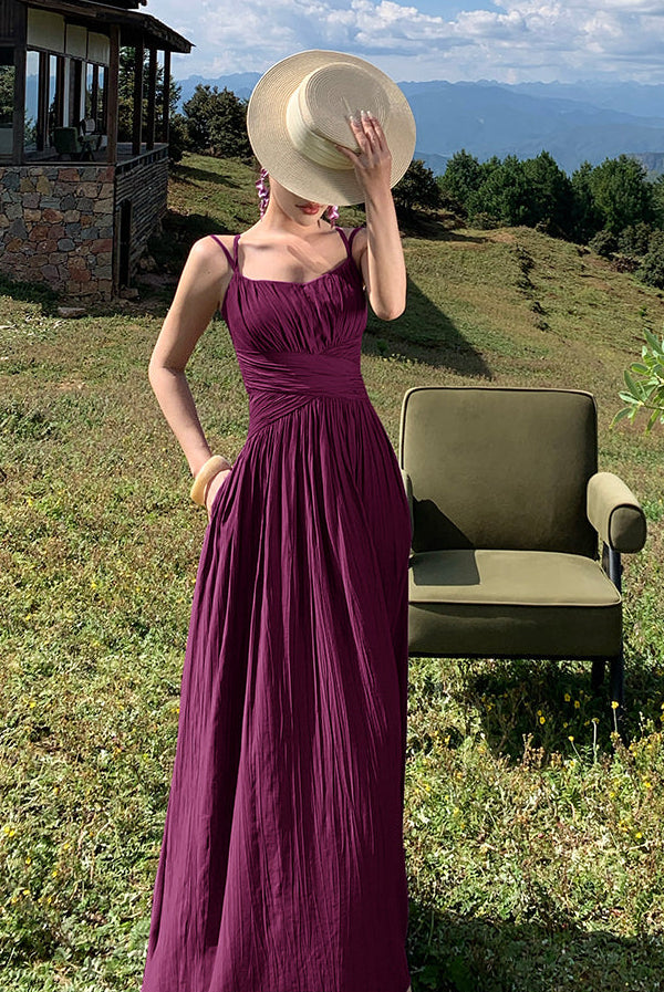 Chiffon Cross-Waist Pleated Maxi