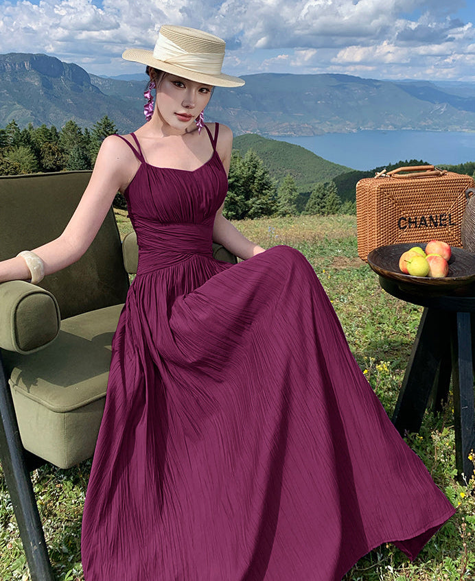Chiffon Cross-Waist Pleated Maxi