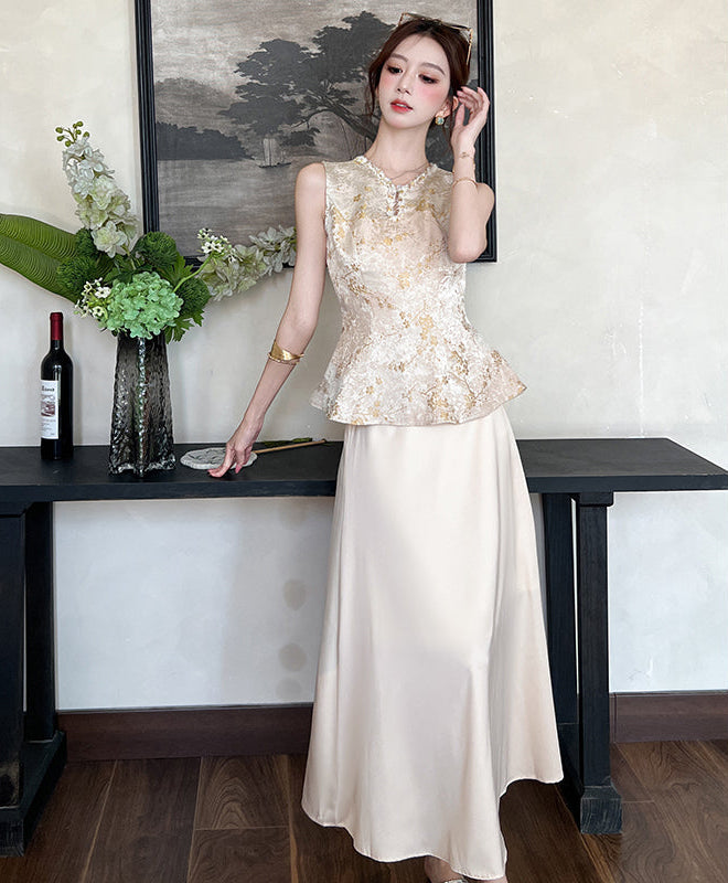 A-Line Champagge Cheongsam Two-Piece Set