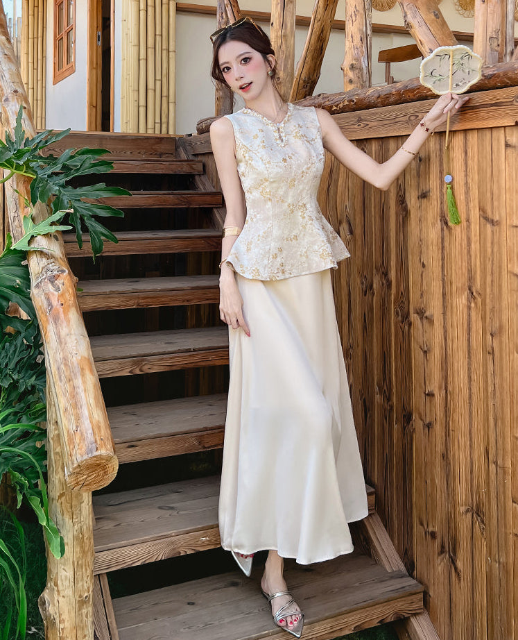 A-Line Champagge Cheongsam Two-Piece Set