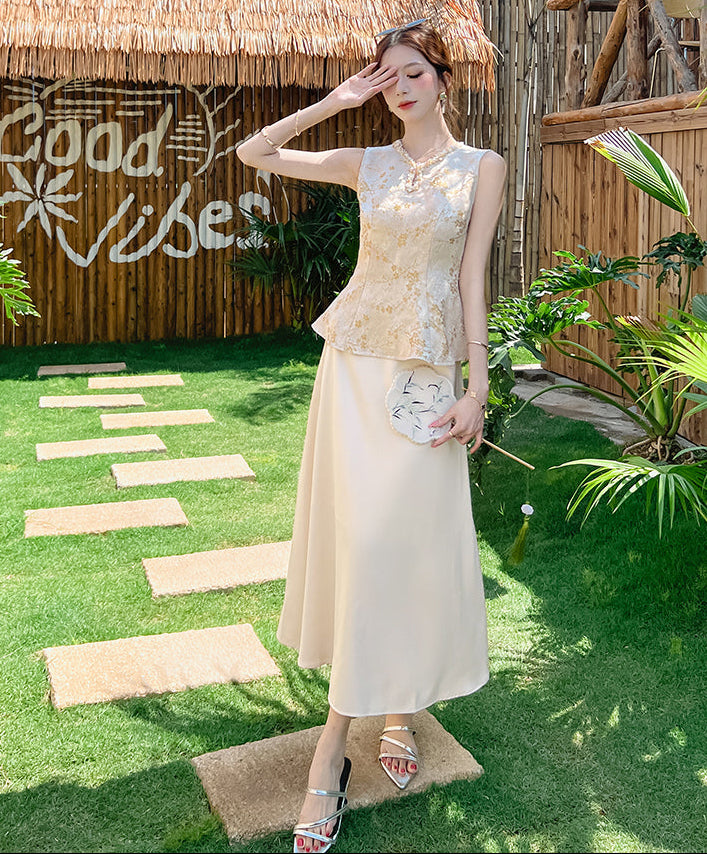 A-Line Champagge Cheongsam Two-Piece Set