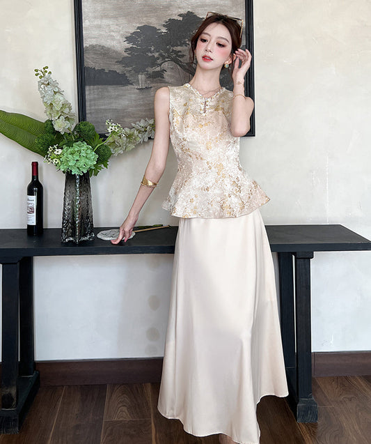 A-Line Champagge Cheongsam Two-Piece Set