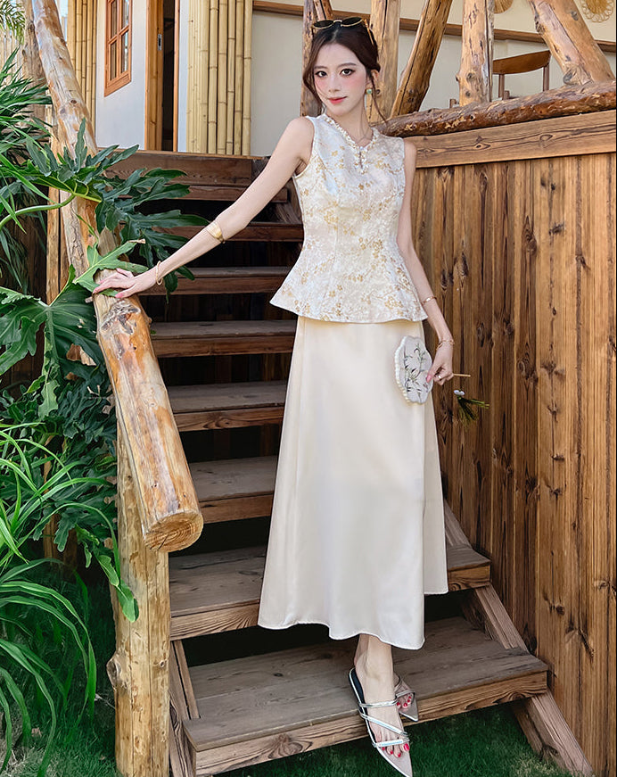 A-Line Champagge Cheongsam Two-Piece Set