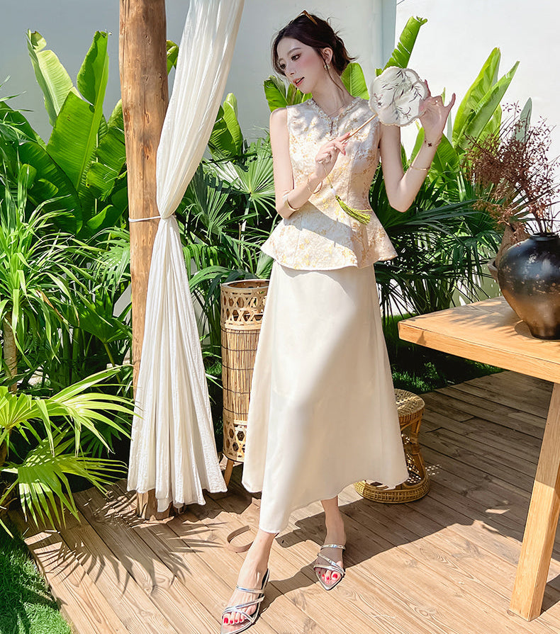 A-Line Champagge Cheongsam Two-Piece Set