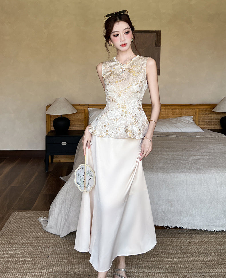 A-Line Champagge Cheongsam Two-Piece Set
