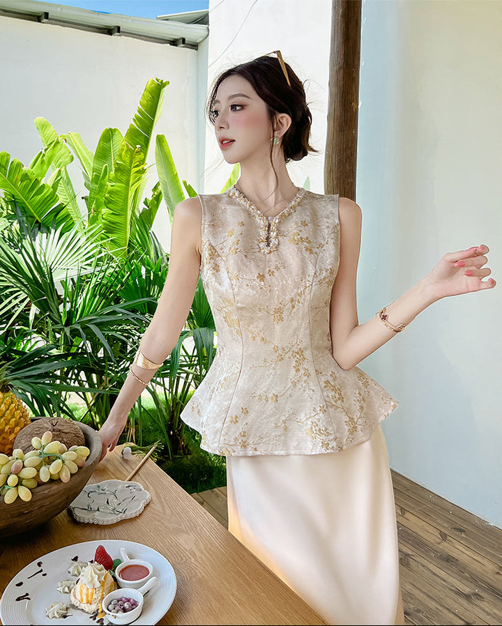 A-Line Champagge Cheongsam Two-Piece Set
