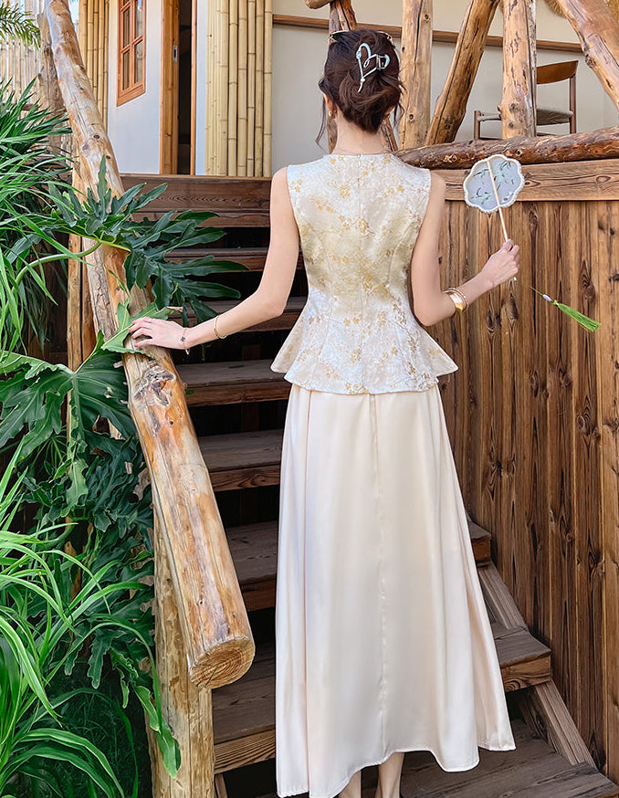 A-Line Champagge Cheongsam Two-Piece Set