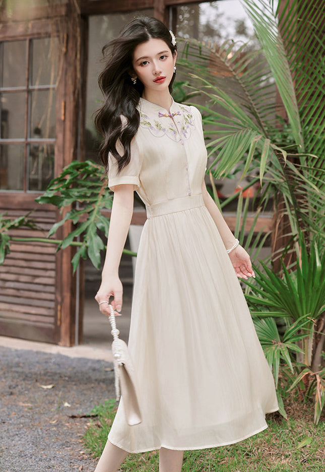 Pastel Heritage Cheongsam Midi