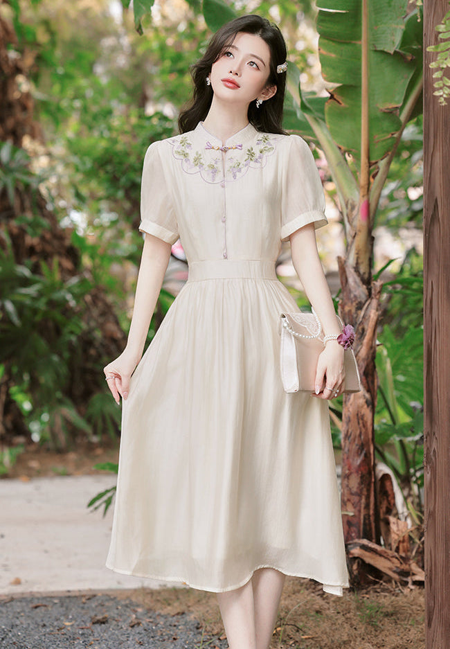 Pastel Heritage Cheongsam Midi