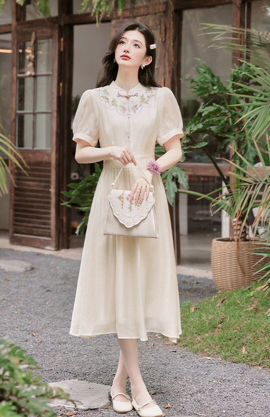 Pastel Heritage Cheongsam Midi