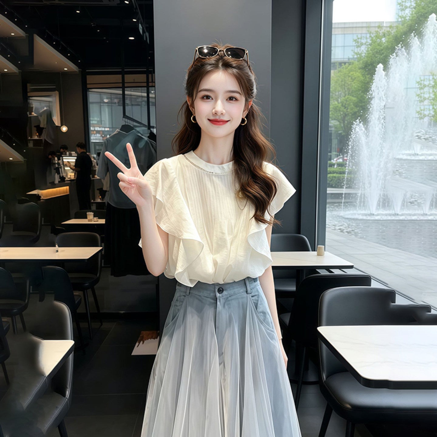 Clarissa Flutter Sleeve Top & Tulle Layered Skirt Two-Piece Set