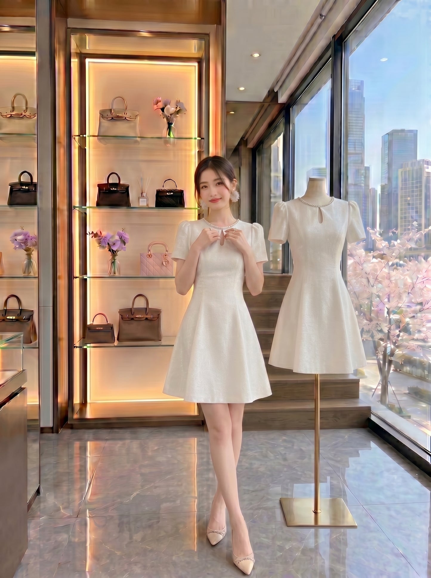Clarisse Crystal-Trim Fit & Flare Dress