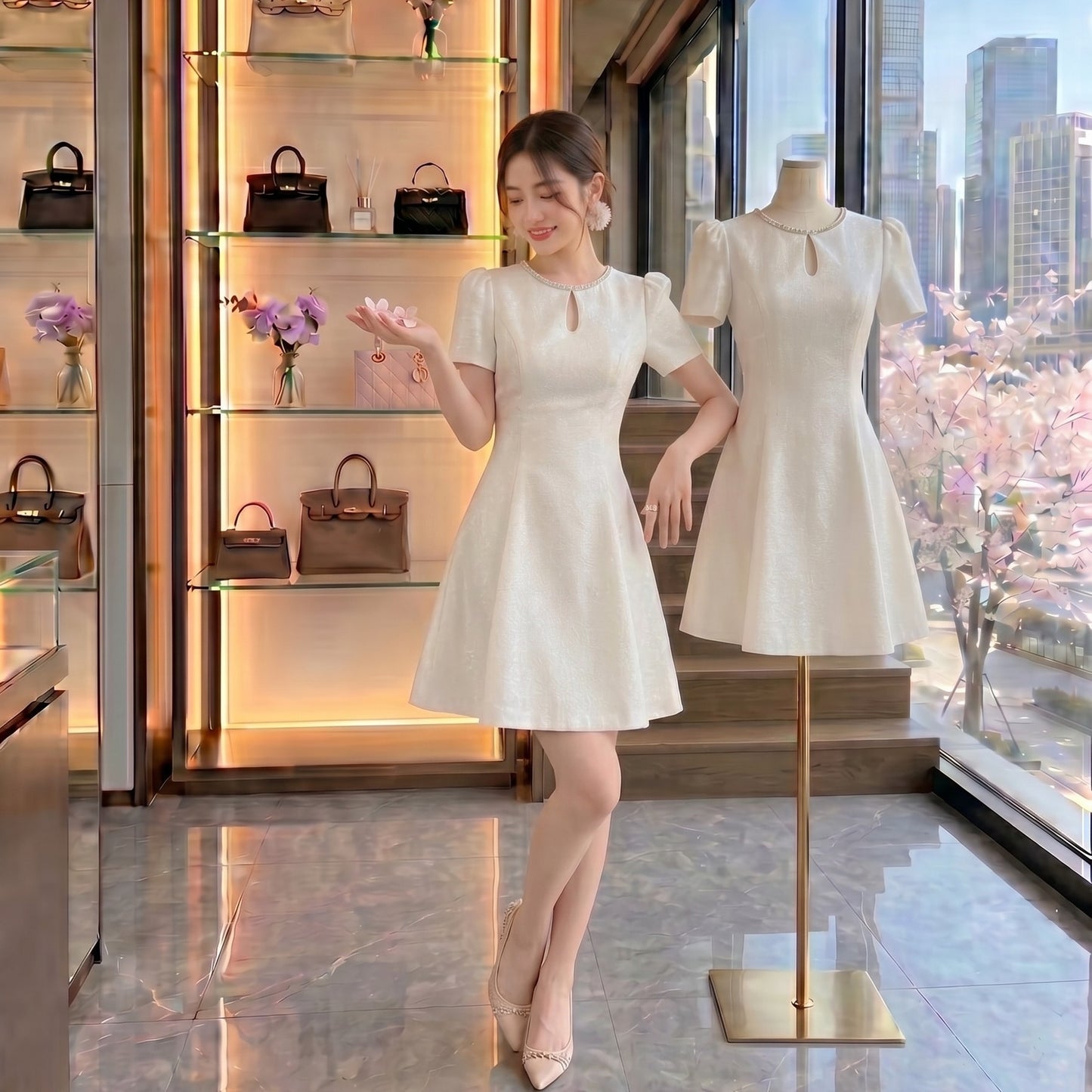 Clarisse Crystal-Trim Fit & Flare Dress