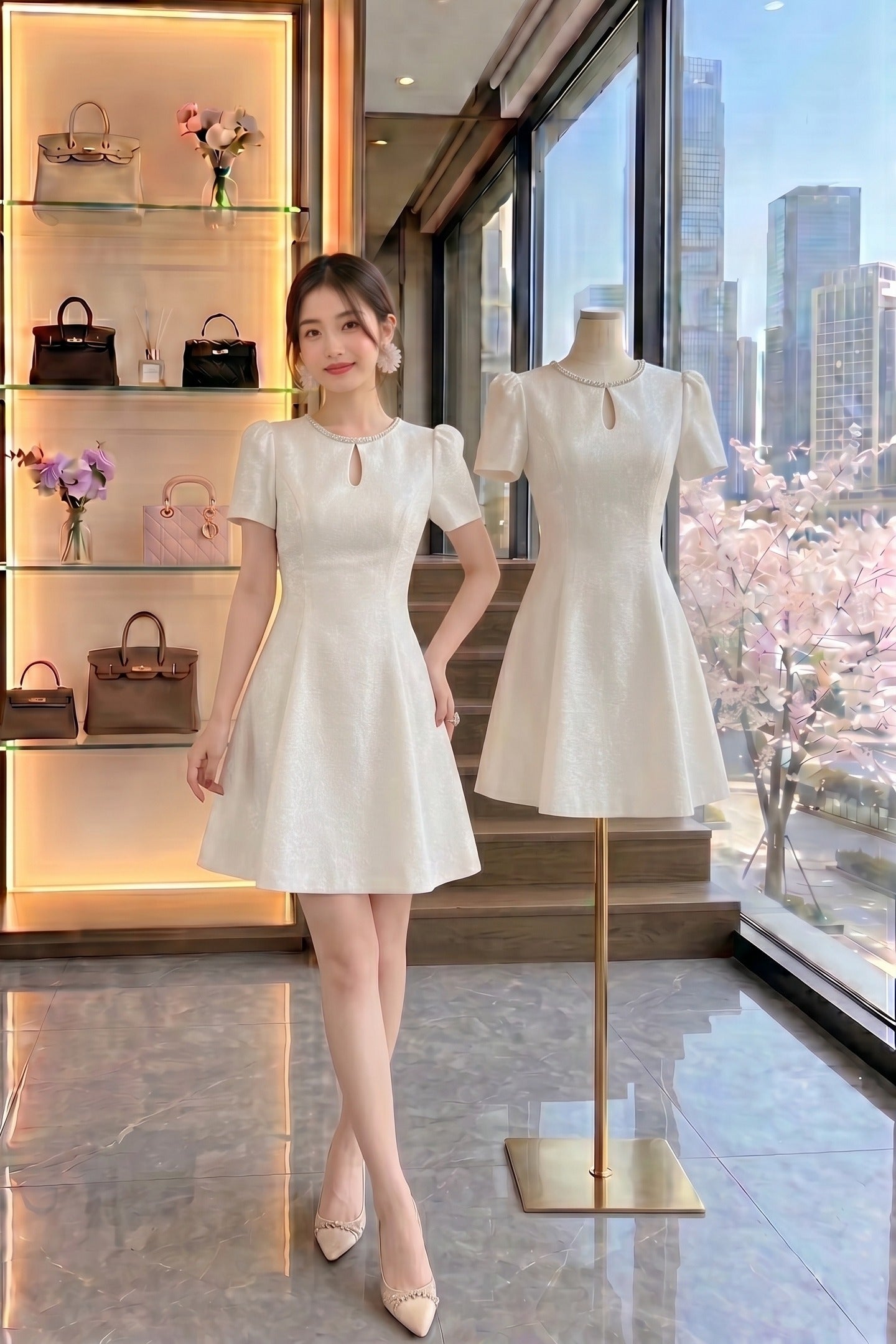 Clarisse Crystal-Trim Fit & Flare Dress