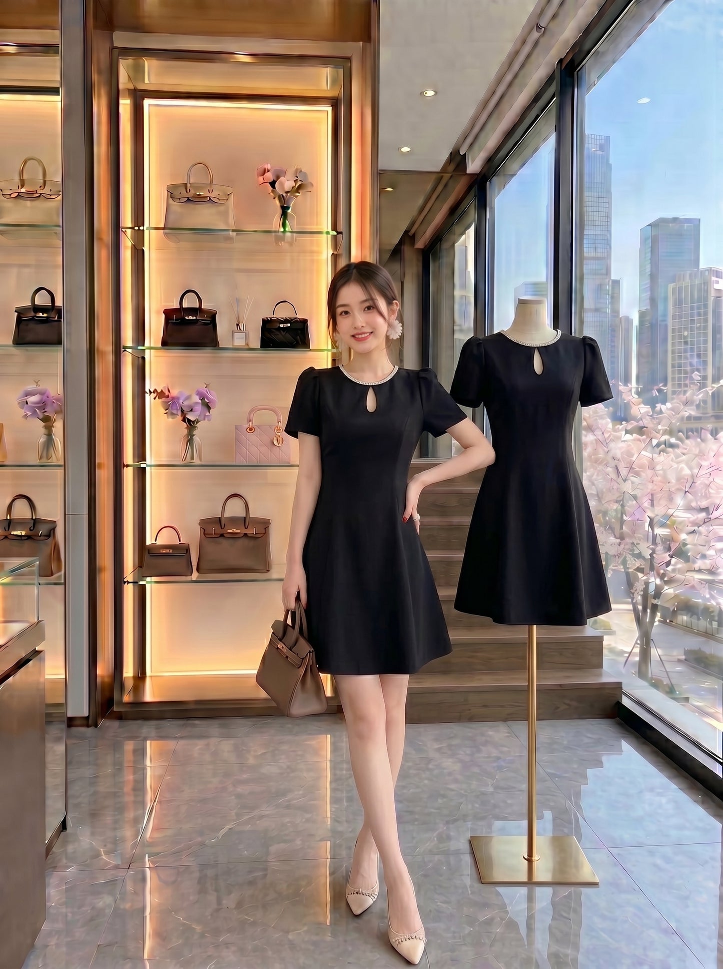 Clarisse Crystal-Trim Fit & Flare Dress