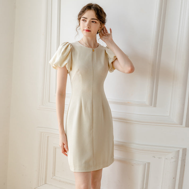 Classic Cream Puff Short Sleeve Tailored Dress
