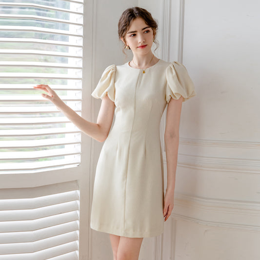Classic Cream Puff Short Sleeve Tailored Dress