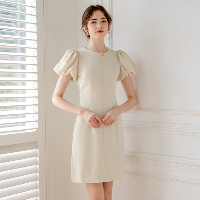 Classic Cream Puff Short Sleeve Tailored Dress